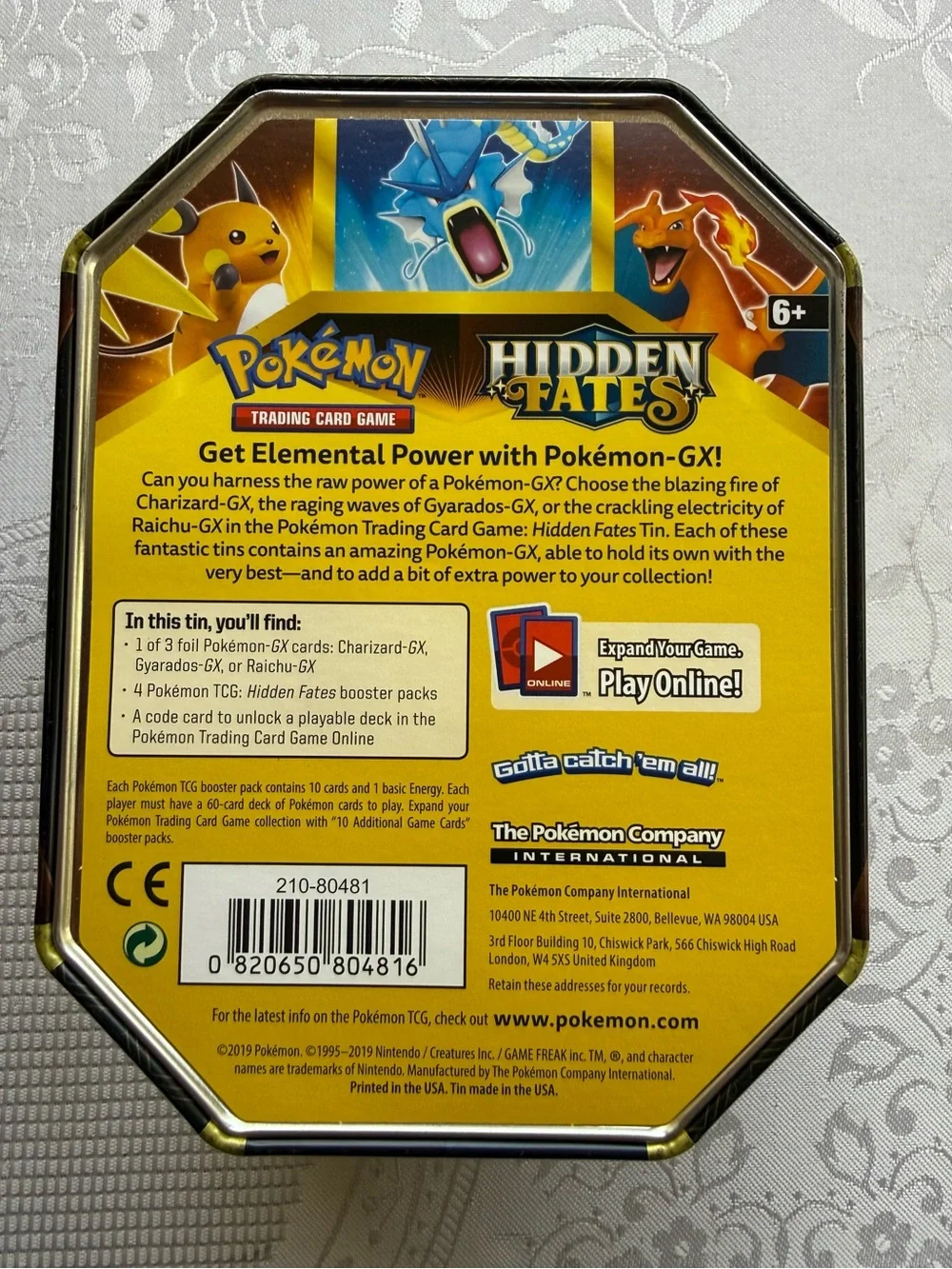 Pokémon Hidden Fates Trading Card Game Empty Tin Box with Gyarados Artwork Blue